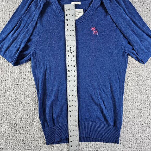 Abercrombie and Fitch Sweater Mens Large Muscle V Neck‎ Blue Long Sleeve Cotton - Picture 6 of 9